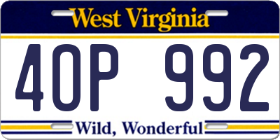 WV license plate 4OP992