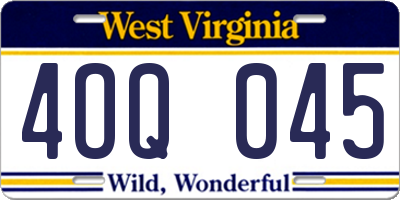 WV license plate 4OQ045