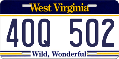 WV license plate 4OQ502