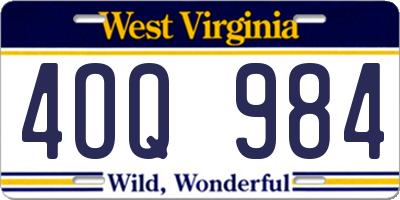 WV license plate 4OQ984