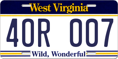 WV license plate 4OR007