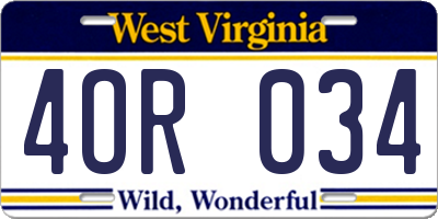 WV license plate 4OR034