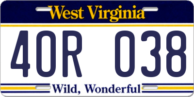 WV license plate 4OR038