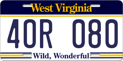 WV license plate 4OR080