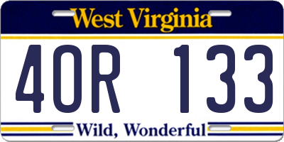WV license plate 4OR133