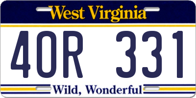 WV license plate 4OR331