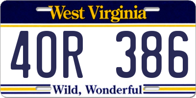 WV license plate 4OR386