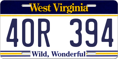 WV license plate 4OR394