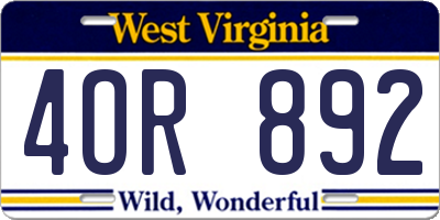 WV license plate 4OR892