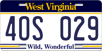 WV license plate 4OS029