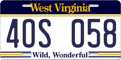 WV license plate 4OS058