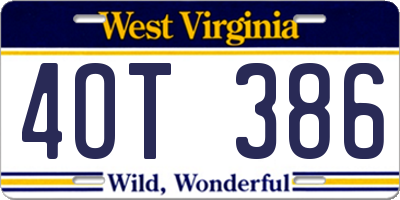 WV license plate 4OT386