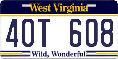 WV license plate 4OT608