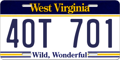 WV license plate 4OT701
