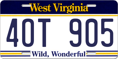 WV license plate 4OT905