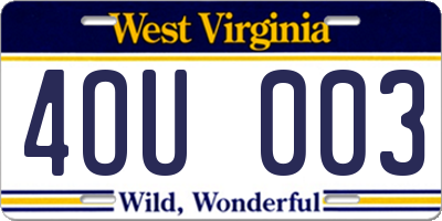WV license plate 4OU003
