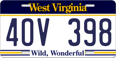 WV license plate 4OV398