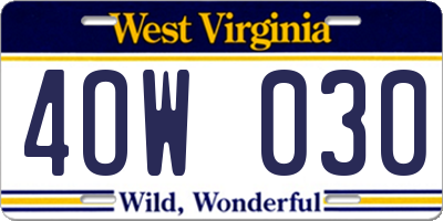WV license plate 4OW030