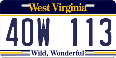 WV license plate 4OW113