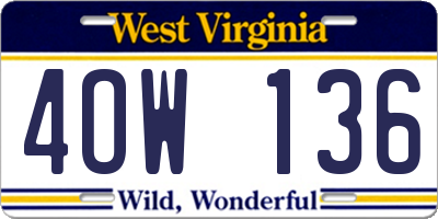 WV license plate 4OW136