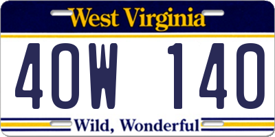 WV license plate 4OW140