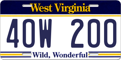 WV license plate 4OW200
