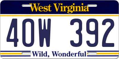 WV license plate 4OW392