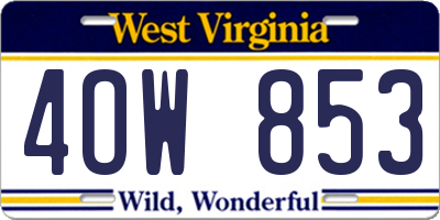WV license plate 4OW853