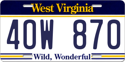 WV license plate 4OW870