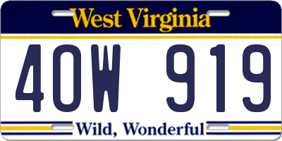 WV license plate 4OW919
