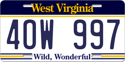 WV license plate 4OW997