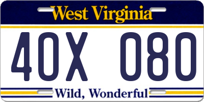WV license plate 4OX080