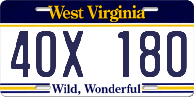 WV license plate 4OX180