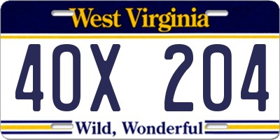 WV license plate 4OX204