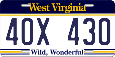 WV license plate 4OX430
