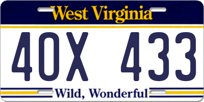 WV license plate 4OX433