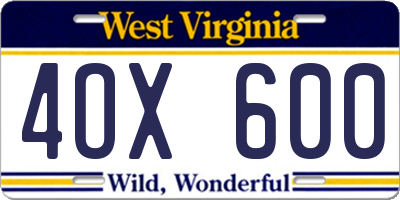WV license plate 4OX600