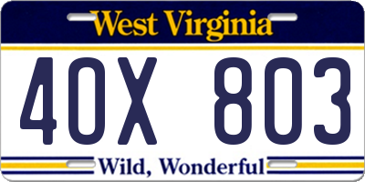 WV license plate 4OX803