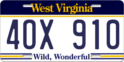 WV license plate 4OX910