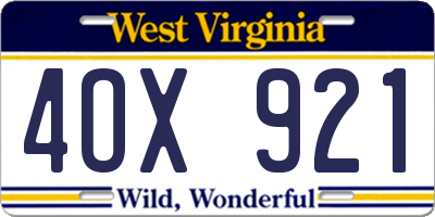 WV license plate 4OX921