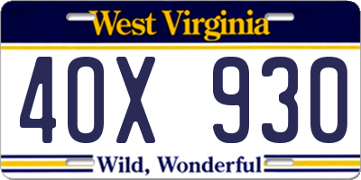WV license plate 4OX930