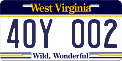 WV license plate 4OY002