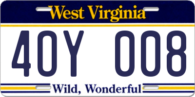WV license plate 4OY008