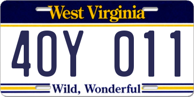 WV license plate 4OY011