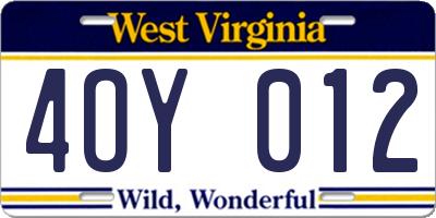 WV license plate 4OY012
