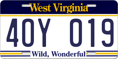 WV license plate 4OY019