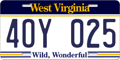 WV license plate 4OY025