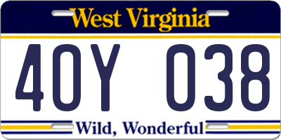 WV license plate 4OY038
