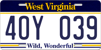 WV license plate 4OY039