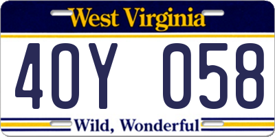 WV license plate 4OY058